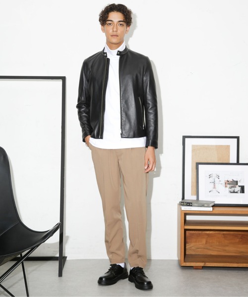 01992 ナノユニバース　シングルライダースジャケット　ラムレザー　メンズ　L ラムナッパレザーライダースジャケット