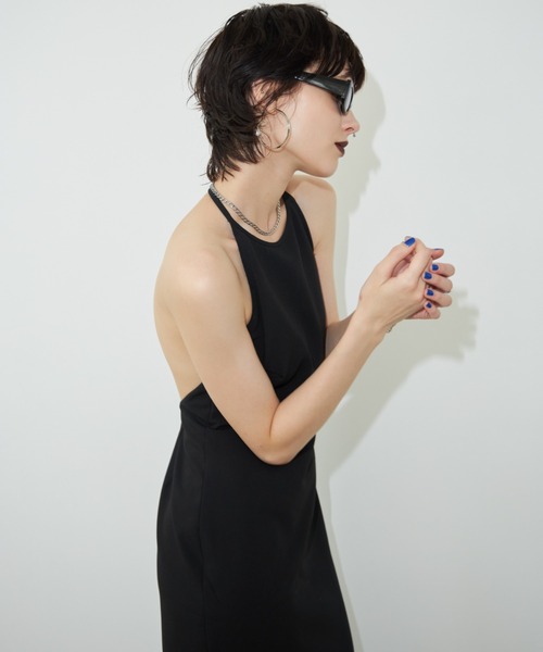 Josemoon バックオープンカットスリーブドレス ブラック サイズF T STRAP BACK OPEN DRESS(36 BLACK): DRESSjosemoon
