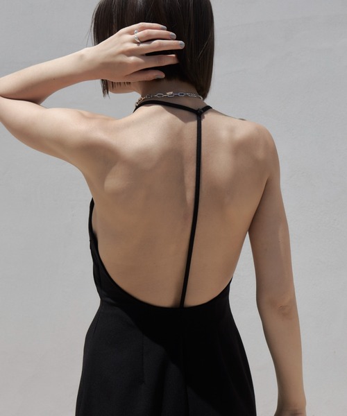 Josemoon バックオープンカットスリーブドレス ブラック サイズF OPEN BACK CAMISOLE DRESS(F BLACK): DRESSjosemoon