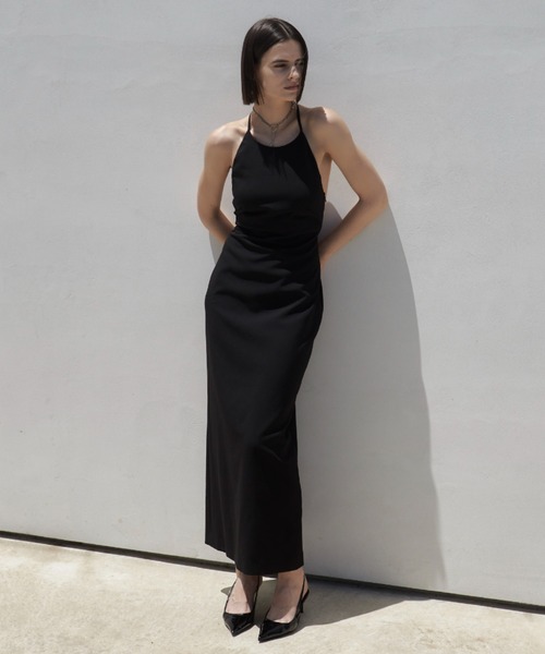 Josemoon バックオープンカットスリーブドレス ブラック サイズF T STRAP BACK OPEN DRESS(36 BLACK): DRESSjosemoon