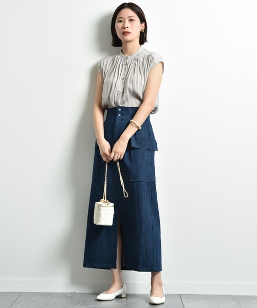 INTERPLANET（インタープラネット）の「デニムビッグポケットハイウエストスカート（デニムスカート・レディース・ブルー/インディゴブルー・FREE）」の12枚目の写真