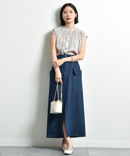 INTERPLANET（インタープラネット）の「デニムビッグポケットハイウエストスカート（デニムスカート・レディース・ブルー/インディゴブルー・FREE）」の14枚目の写真