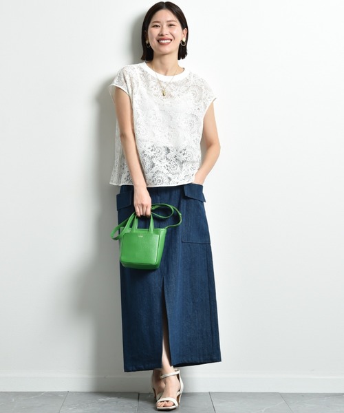 INTERPLANET（インタープラネット）の「デニムビッグポケットハイウエストスカート（デニムスカート・レディース・ブルー/インディゴブルー・FREE）」の3枚目の写真