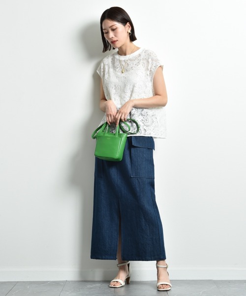 INTERPLANET（インタープラネット）の「デニムビッグポケットハイウエストスカート（デニムスカート・レディース・ブルー/インディゴブルー・FREE）」の4枚目の写真