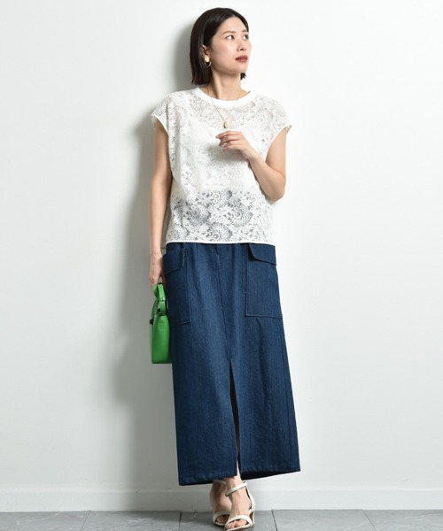 INTERPLANET（インタープラネット）の「デニムビッグポケットハイウエストスカート（デニムスカート・レディース・ブルー/インディゴブルー・FREE）」の5枚目の写真