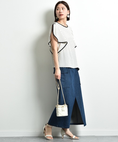 INTERPLANET（インタープラネット）の「デニムビッグポケットハイウエストスカート（デニムスカート・レディース・ブルー/インディゴブルー・FREE）」の6枚目の写真