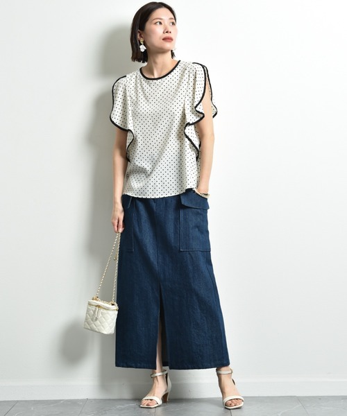 INTERPLANET（インタープラネット）の「デニムビッグポケットハイウエストスカート（デニムスカート・レディース・ブルー/インディゴブルー・FREE）」の7枚目の写真