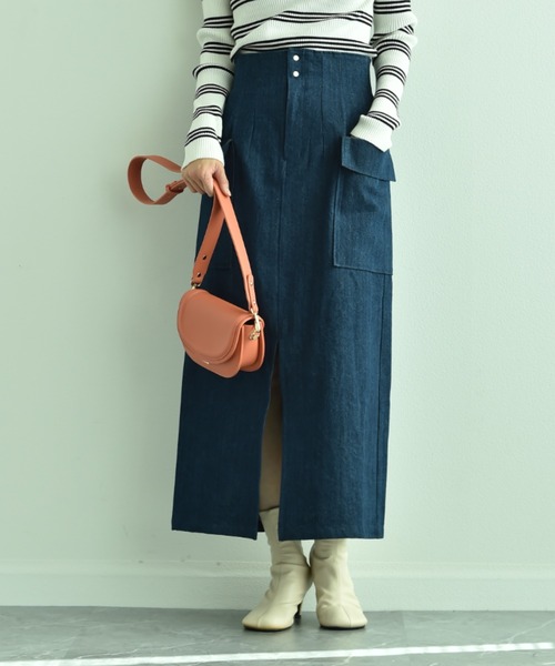 INTERPLANET（インタープラネット）の「デニムビッグポケットハイウエストスカート（デニムスカート・レディース・ブルー/インディゴブルー・FREE）」の18枚目の写真