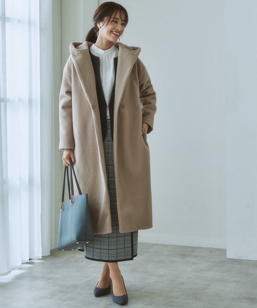 nissen（ニッセン）の「バックタックフーデットコート（その他アウター・レディース・サックスブルー/ベージュ/ブラック・M/LL/L/S）」の4枚目の写真