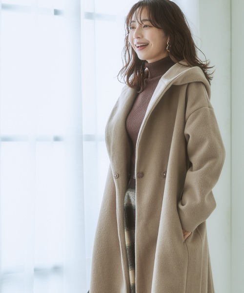 nissen（ニッセン）の「バックタックフーデットコート（その他アウター・レディース・サックスブルー/ベージュ/ブラック・M/LL/L/S）」の6枚目の写真