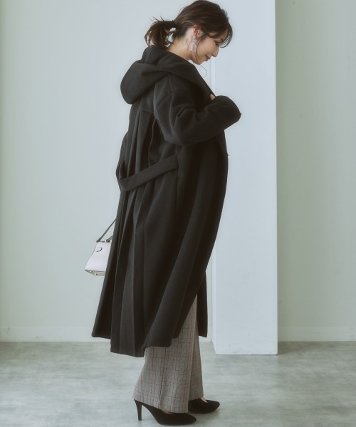 nissen（ニッセン）の「バックタックフーデットコート（その他アウター・レディース・サックスブルー/ベージュ/ブラック・M/LL/L/S）」の8枚目の写真