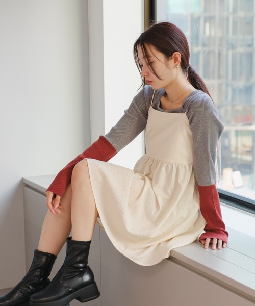 Kastane(カスタネ)の「ジャガードミニキャミワンピース(ワンピース・レディース・アイボリー/ブラック・FREE)」の3枚目の写真