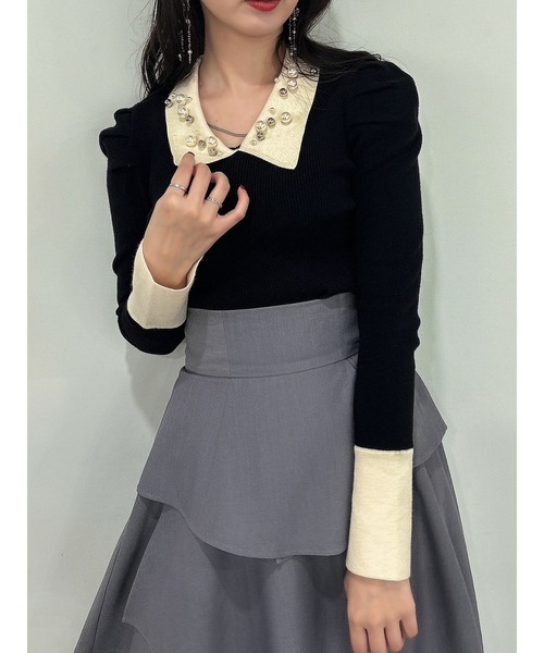 dazzlin（ダズリン）の「オーナメントカラーリブトップス（ニット/セーター・レディース・その他1/アイボリー/ブラック・FREE）」の3枚目の写真