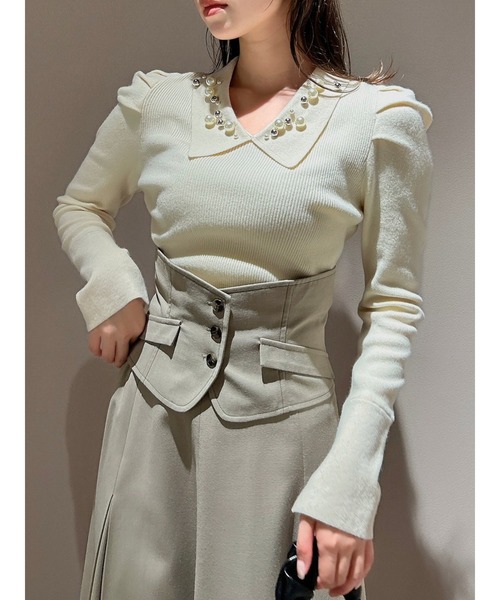 dazzlin（ダズリン）の「オーナメントカラーリブトップス（ニット/セーター・レディース・その他1/アイボリー/ブラック・FREE）」の6枚目の写真