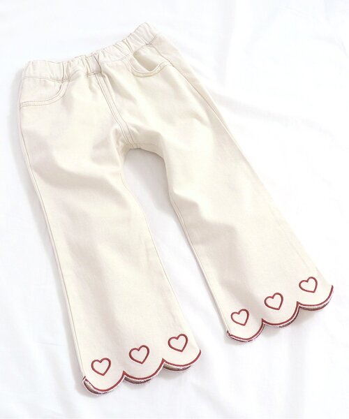 apres les cours（アプレレクール）の「【WEB限定】裏起毛スカラップハート刺繍パンツ（その他パンツ・キッズ・アイボリー/インディゴブルー/ブラウン・100/90/120/130/140/110/80）」の2枚目の写真