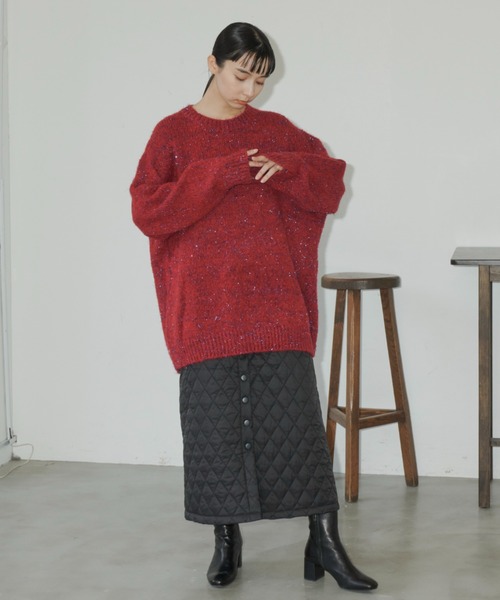 Libra Cue(リブラ キュー)の「ラメフェザーヤーンボリュームニット(ニット/セーター・レディース・ブラック/レッド・FREE)」の16枚目の写真