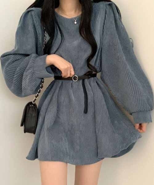 NANEA(ナネア)の「フレアシルエットコーデュロイワンピース(ワンピース・レディース・グレー/ブラック/ブラウン・MEDIUM/SMALL)」の1枚目の写真