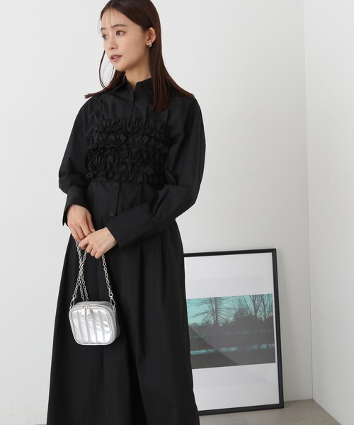 N.（N. Natural Beauty Basic）（エヌエヌナチュラルビューティーベーシック）の「◆ラッフルバンドゥ付きシャツワンピース（ワンピース・レディース・ブラック/ストライプ・MEDIUM）」の22枚目の写真