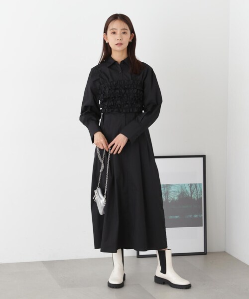 N.（N. Natural Beauty Basic）（エヌエヌナチュラルビューティーベーシック）の「◆ラッフルバンドゥ付きシャツワンピース（ワンピース・レディース・ブラック/ストライプ・MEDIUM）」の10枚目の写真