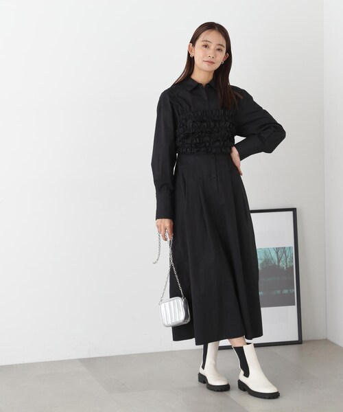 N.（N. Natural Beauty Basic）（エヌエヌナチュラルビューティーベーシック）の「◆ラッフルバンドゥ付きシャツワンピース（ワンピース・レディース・ブラック/ストライプ・MEDIUM）」の16枚目の写真