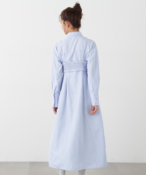 N.（N. Natural Beauty Basic）（エヌエヌナチュラルビューティーベーシック）の「◆ラッフルバンドゥ付きシャツワンピース（ワンピース・レディース・ブラック/ストライプ・MEDIUM）」の12枚目の写真