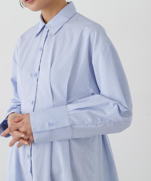 N.（N. Natural Beauty Basic）（エヌエヌナチュラルビューティーベーシック）の「◆ラッフルバンドゥ付きシャツワンピース（ワンピース・レディース・ブラック/ストライプ・MEDIUM）」の6枚目の写真