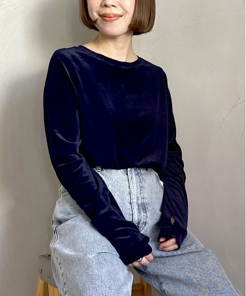 LEPSIM（レプシィム）の「2WAYシアーベロアプルオーバー　102008（Tシャツ/カットソー・レディース・ライトグリーン/ネイビー/アイボリー・FREE）」の3枚目の写真