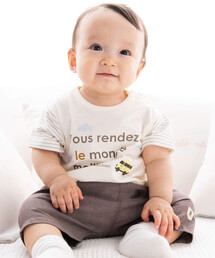fillot de bebe reduction（フィヨデュベベルダクティオン）の「天竺袖ボーダーTシャツ&ダンガリーパンツセット(70~90cm)（その他ベビーウェア）」