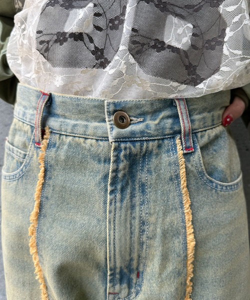 CIAOPANIC(チャオパニック)の「オーバーダイセンターラインフリンジストレートデニムパンツ(デニムパンツ・レディース・サックスブルー・MEDIUM/SMALL/X-SMALL)」の13枚目の写真