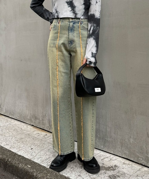 CIAOPANIC(チャオパニック)の「オーバーダイセンターラインフリンジストレートデニムパンツ(デニムパンツ・レディース・サックスブルー・MEDIUM/SMALL/X-SMALL)」の16枚目の写真