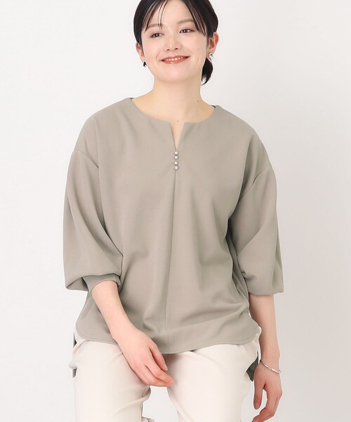 THE SHOP TK (ザ ショップ ティーケー )の「◆キーネックスキッパー【洗濯機OK】(シャツ/ブラウス・レディース・ベージュ/オフホワイト/チャコールグレー・12/13)」の3枚目の写真