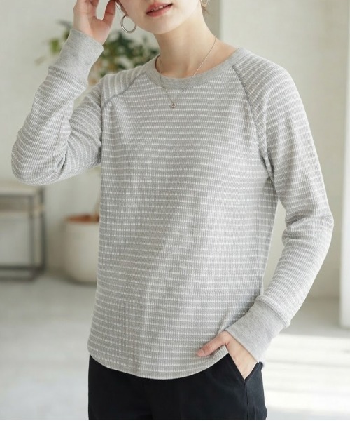 JEMORGAN(ジェーイーモーガン)の「【JEMORGAN / ジェーイーモーガン】ワッフルラグランボーダークルーロンT(パック入り)(Tシャツ/カットソー・レディース・ネイビー系1/ホワイト/グリーン/ワインレッド/杢グレー/ネイビー系2/グレー系1/ナチュラル・F)」の4枚目の写真