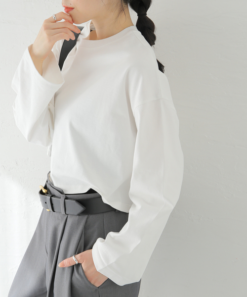 JOURNAL STANDARD（ジャーナルスタンダード）の「クロップドカラーTEE（Tシャツ/カットソー・レディース・ブラック/ホワイト/ピンク・FREE）」の6枚目の写真