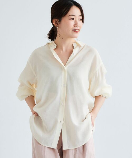 le.coeur blanc（ルクールブラン）の「楊柳シアーオーバーシャツ（シャツ/ブラウス・レディース・サックスブルー/ブラック/オフホワイト・38）」の2枚目の写真