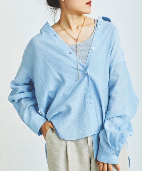 le.coeur blanc（ルクールブラン）の「楊柳シアーオーバーシャツ（シャツ/ブラウス・レディース・サックスブルー/ブラック/オフホワイト・38）」の3枚目の写真