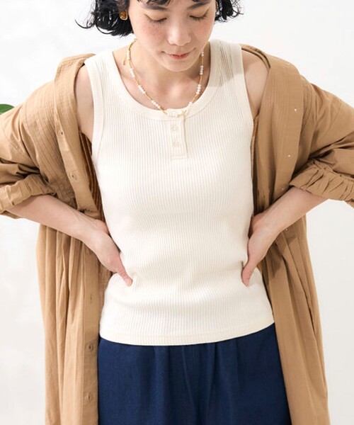 FREAK'S STORE（フリークスストア）の「リブ ヘンリータンクトップ（タンクトップ・レディース・ネイビー/オフホワイト/ブラック/ライトグレー/その他・フリー）」の2枚目の写真
