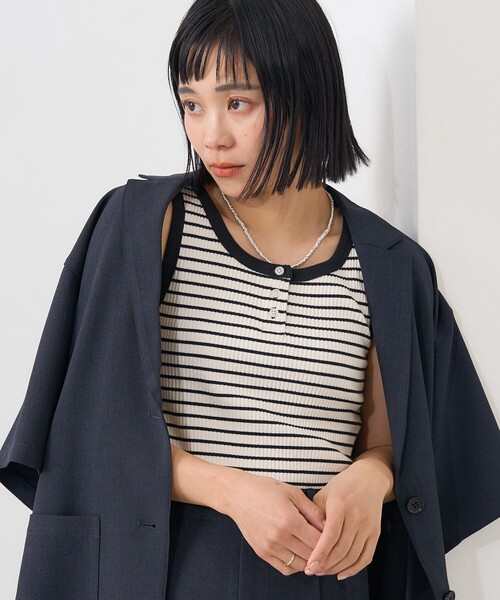 FREAK'S STORE（フリークスストア）の「リブ ヘンリータンクトップ（タンクトップ・レディース・ネイビー/オフホワイト/ブラック/ライトグレー/その他・フリー）」の5枚目の写真