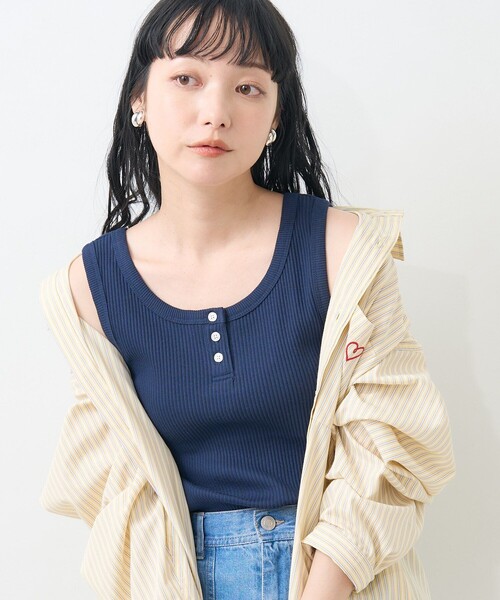 FREAK'S STORE（フリークスストア）の「リブ ヘンリータンクトップ（タンクトップ・レディース・ネイビー/オフホワイト/ブラック/ライトグレー/その他・フリー）」の7枚目の写真
