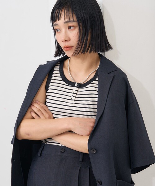 FREAK'S STORE（フリークスストア）の「リブ ヘンリータンクトップ（タンクトップ・レディース・ネイビー/オフホワイト/ブラック/ライトグレー/その他・フリー）」の9枚目の写真