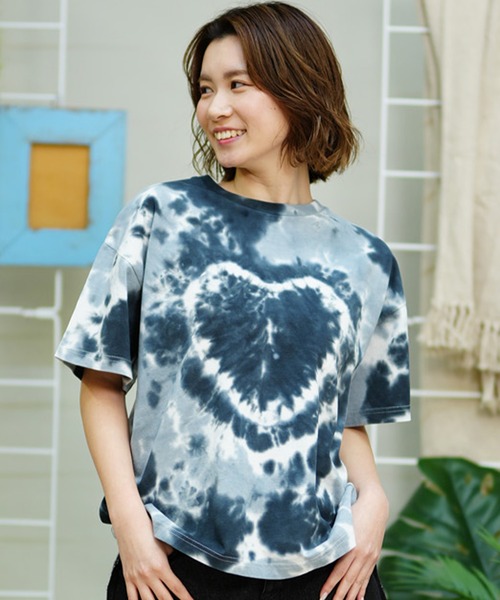 ROXY(ロキシー)の「ROXY/ロキシー 半袖Tシャツ タイダイ柄 ハート RST242614T(Tシャツ/カットソー・レディース・ピンク系その他/グリーン系その他/ブラック系その他・L/M)」の4枚目の写真