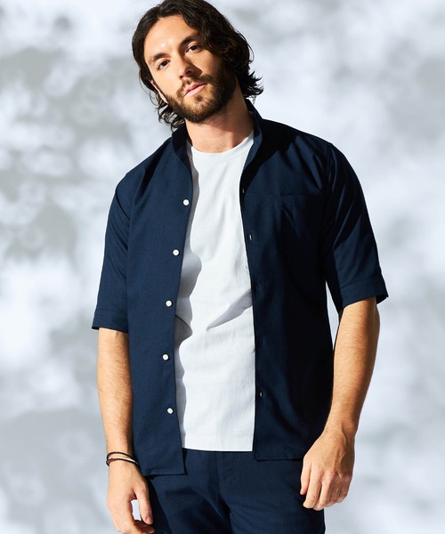 HIDEAWAYS NICOLE(ハイダウェイニコル)の「ストレッチサーフクロススタンドシャツ(シャツ/ブラウス・メンズ・ネイビー/ホワイト・MEDIUM/LARGE/X-LARGE)」の2枚目の写真