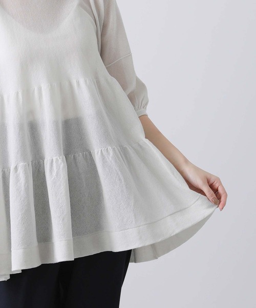 Gready Brilliant(グレディブリリアン)の「綿混シアーティアードチュニックニット(ニット/セーター・レディース・ブラック/ライトグレー・38)」の21枚目の写真