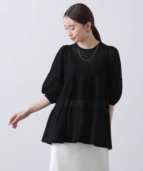 Gready Brilliant(グレディブリリアン)の「綿混シアーティアードチュニックニット(ニット/セーター・レディース・ブラック/ライトグレー・38)」の7枚目の写真