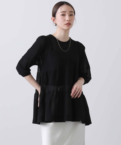 Gready Brilliant(グレディブリリアン)の「綿混シアーティアードチュニックニット(ニット/セーター・レディース・ブラック/ライトグレー・38)」の10枚目の写真