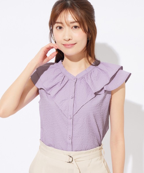 alotta(アロッタ)の「サッカー素材ラッフルブラウス(シャツ/ブラウス・レディース・ライトグリーン/ラベンダー/ブラック系その他・XX-LARGE/X-LARGE/LARGE/MEDIUM)」の9枚目の写真