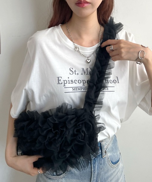 Futier land(フューティアランド)の「オーガンジーチュールフリルボディーバッグ(ボディバッグ/ウエストポーチ・レディース・ブラック/グレー/オフホワイト/グリーン・FREE)」の5枚目の写真