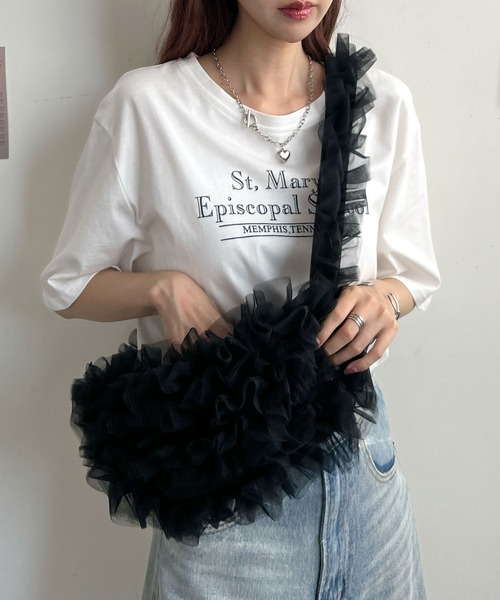 Futier land(フューティアランド)の「オーガンジーチュールフリルボディーバッグ(ボディバッグ/ウエストポーチ・レディース・ブラック/グレー/オフホワイト/グリーン・FREE)」の8枚目の写真