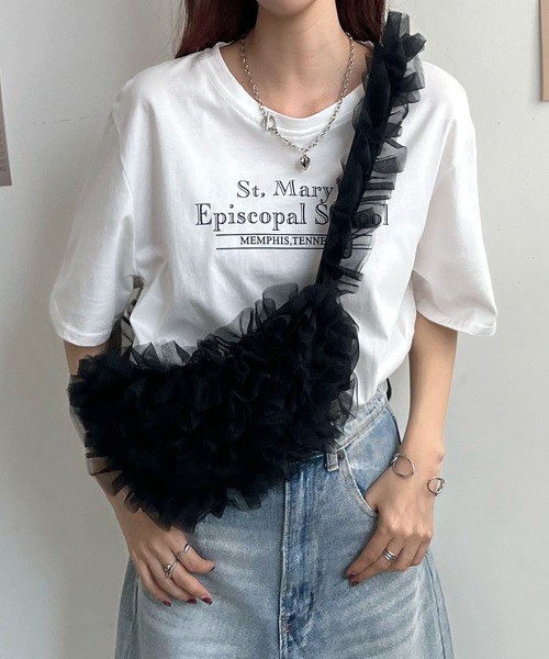 Futier land(フューティアランド)の「オーガンジーチュールフリルボディーバッグ(ボディバッグ/ウエストポーチ・レディース・ブラック/グレー/オフホワイト/グリーン・FREE)」の11枚目の写真