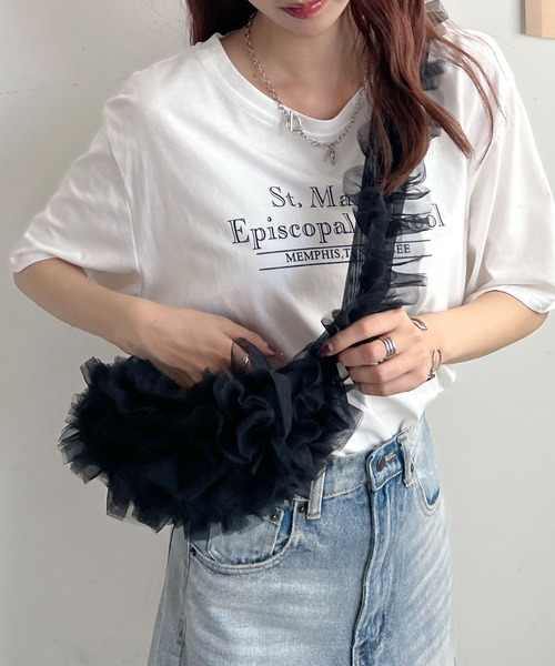 Futier land(フューティアランド)の「オーガンジーチュールフリルボディーバッグ(ボディバッグ/ウエストポーチ・レディース・ブラック/グレー/オフホワイト/グリーン・FREE)」の12枚目の写真