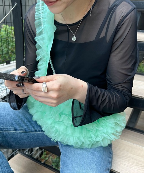 Futier land(フューティアランド)の「オーガンジーチュールフリルボディーバッグ(ボディバッグ/ウエストポーチ・レディース・ブラック/グレー/オフホワイト/グリーン・FREE)」の15枚目の写真